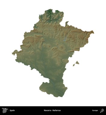 Navarra - Nafarroa. İspanya 'nın idari bölgesi renkli bir yükseklik haritasında beyaza izole edilmiş