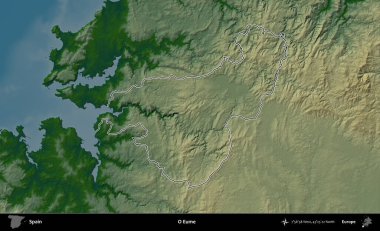 O Eume. İspanya 'nın idari bölgesi renkli bir yükseklik haritasında özetlenmiştir