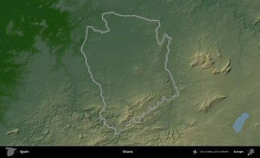 Osuna. İspanya 'nın idari bölgesi renkli bir yükseklik haritasında özetlenmiştir
