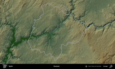 Bizim hakkımız. İspanya 'nın idari bölgesi renkli bir yükseklik haritasında özetlenmiştir
