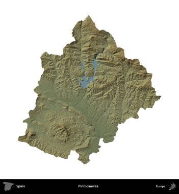 Piriniourrea. İspanya 'nın idari bölgesi renkli bir yükseklik haritasında beyaza izole edilmiş