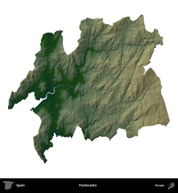 Pontevedra. İspanya 'nın idari bölgesi renkli bir yükseklik haritasında beyaza izole edilmiş