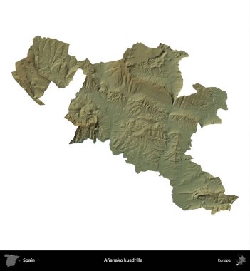 Ananako kuadrilla. İspanya 'nın idari bölgesi renkli bir yükseklik haritasında beyaza izole edilmiş