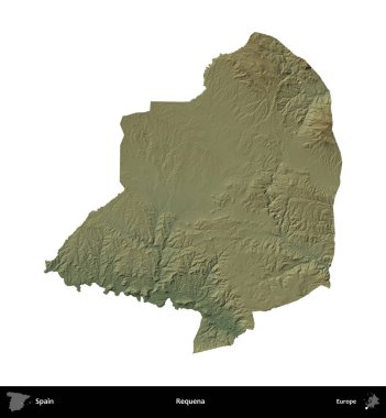 Requena. İspanya 'nın idari bölgesi renkli bir yükseklik haritasında beyaza izole edilmiş