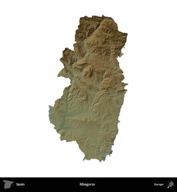 Ribagorza. İspanya 'nın idari bölgesi renkli bir yükseklik haritasında beyaza izole edilmiş
