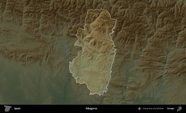 Ribagorza. İspanya 'nın idari alanı koyu renkli bir yükseklik haritasına vurgulanmış ve özetlenmiştir