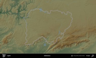 Salamanca. İspanya 'nın idari bölgesi renkli bir yükseklik haritasında özetlenmiştir