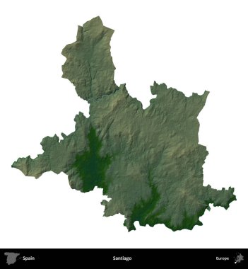 Santiago mu? İspanya 'nın idari bölgesi renkli bir yükseklik haritasında beyaza izole edilmiş