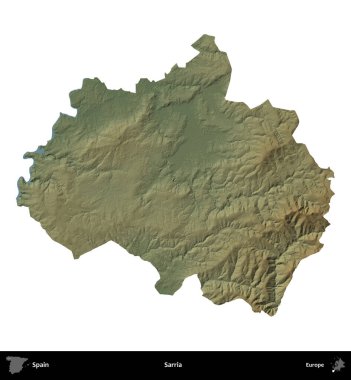 Sarria. İspanya 'nın idari bölgesi renkli bir yükseklik haritasında beyaza izole edilmiş