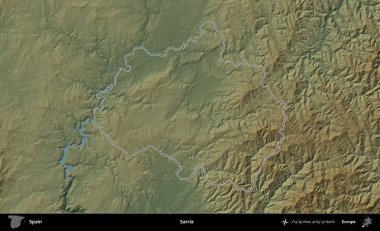Sarria. İspanya 'nın idari bölgesi renkli bir yükseklik haritasında özetlenmiştir