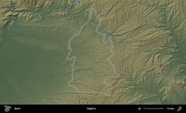 Segarra. İspanya 'nın idari bölgesi renkli bir yükseklik haritasında özetlenmiştir