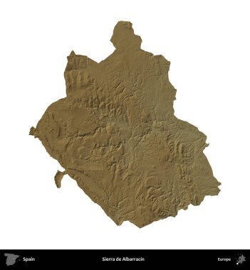 Sierra de Albarracin. İspanya 'nın idari bölgesi renkli bir yükseklik haritasında beyaza izole edilmiş