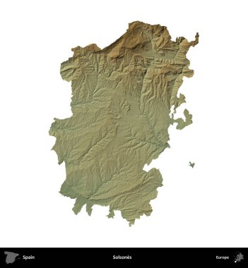 Solone 'lar. İspanya 'nın idari bölgesi renkli bir yükseklik haritasında beyaza izole edilmiş