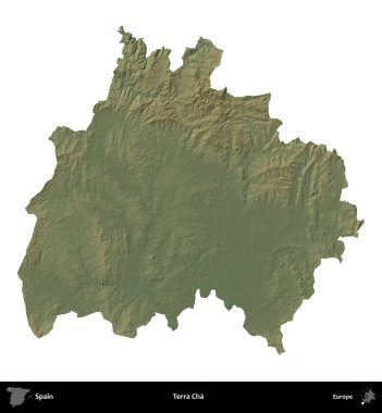 Terra Cha. İspanya 'nın idari bölgesi renkli bir yükseklik haritasında beyaza izole edilmiş