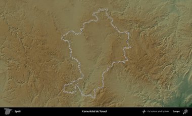 Comunidad de Teruel. İspanya 'nın idari bölgesi renkli bir yükseklik haritasında özetlenmiştir