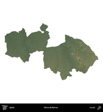 Tierra de Barros. İspanya 'nın idari bölgesi renkli bir yükseklik haritasında beyaza izole edilmiş