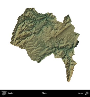 Tineo. İspanya 'nın idari bölgesi renkli bir yükseklik haritasında beyaza izole edilmiş