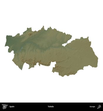 Toledo. İspanya 'nın idari bölgesi renkli bir yükseklik haritasında beyaza izole edilmiş