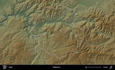 Valdeorras. İspanya 'nın idari bölgesi renkli bir yükseklik haritasında özetlenmiştir