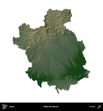 Valles Batı Yakası. İspanya 'nın idari bölgesi renkli bir yükseklik haritasında beyaza izole edilmiş