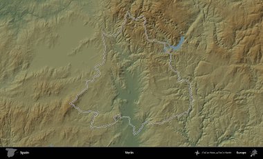 Verin. İspanya 'nın idari bölgesi renkli bir yükseklik haritasında özetlenmiştir