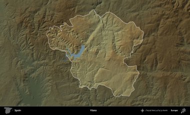 Viana. İspanya 'nın idari alanı koyu renkli bir yükseklik haritasına vurgulanmış ve özetlenmiştir