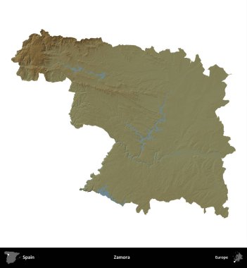 Zamora. İspanya 'nın idari bölgesi renkli bir yükseklik haritasında beyaza izole edilmiş