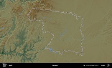 Zamora. İspanya 'nın idari bölgesi renkli bir yükseklik haritasında özetlenmiştir