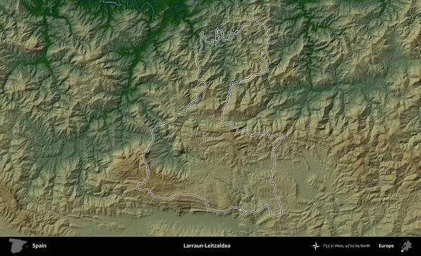 Larraun-Leitzaldea. İspanya 'nın idari bölgesi renkli bir yükseklik haritasında özetlenmiştir