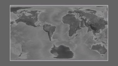 Güney Atlantik Okyanusu. Patterson silindirik projeksiyonundaki gri ölçekli yükseklik haritasına yakın plan