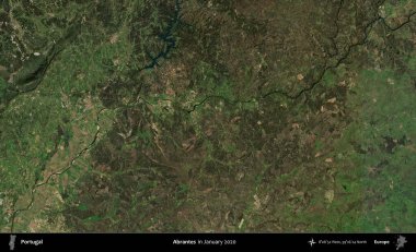 Abrantes. Portekiz 'in idari bölgesi, Global Mozaik Sentinel-2' nin Ocak 2020 'de çekilmiş uydu görüntüsü üzerine kurulmuştur.