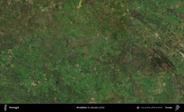Arraiolos. Portekiz 'in idari bölgesi, Global Mozaik Sentinel-2' nin Ocak 2020 'de çekilmiş uydu görüntüsü üzerine kurulmuştur.