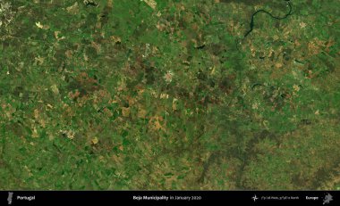 Beja Belediyesi. Portekiz 'in idari bölgesi, Global Mozaik Sentinel-2' nin Ocak 2020 'de çekilmiş uydu görüntüsü üzerine kurulmuştur.