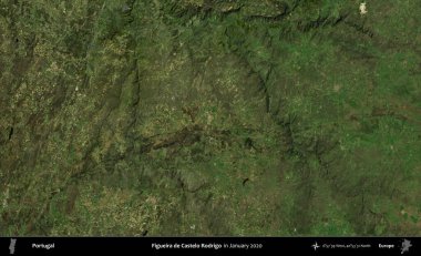 Figueira de Castelo Rodrigo. Portekiz 'in idari bölgesi, Global Mozaik Sentinel-2' nin Ocak 2020 'de çekilmiş uydu görüntüsü üzerine kurulmuştur.