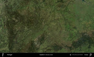Guarda. Portekiz 'in idari bölgesi, Global Mozaik Sentinel-2' nin Ocak 2020 'de çekilmiş uydu görüntüsü üzerine kurulmuştur.