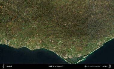 Loule. Portekiz 'in idari bölgesi, Global Mozaik Sentinel-2' nin Ocak 2020 'de çekilmiş uydu görüntüsü üzerine kurulmuştur.