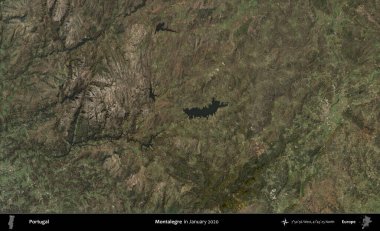 Montalegre 'de. Portekiz 'in idari bölgesi, Global Mozaik Sentinel-2' nin Ocak 2020 'de çekilmiş uydu görüntüsü üzerine kurulmuştur.