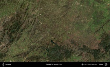 Sabugal. Portekiz 'in idari bölgesi, Global Mozaik Sentinel-2' nin Ocak 2020 'de çekilmiş uydu görüntüsü üzerine kurulmuştur.