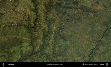 Vimioso. Portekiz 'in idari bölgesi, Global Mozaik Sentinel-2' nin Ocak 2020 'de çekilmiş uydu görüntüsü üzerine kurulmuştur.