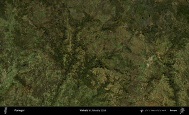 Vinhais. Portekiz 'in idari bölgesi, Global Mozaik Sentinel-2' nin Ocak 2020 'de çekilmiş uydu görüntüsü üzerine kurulmuştur.