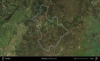 Abrantes. Portekiz 'in idari alanı, Ocak 2020' de çekilen Global Mozaik Sentinel-2 karolarından oluşan bir uydu görüntüsünde özetlenmiştir.