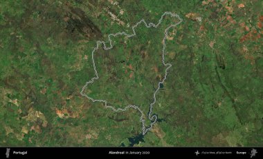 Alandroal. Portekiz 'in idari alanı, Ocak 2020' de çekilen Global Mozaik Sentinel-2 karolarından oluşan bir uydu görüntüsünde özetlenmiştir.