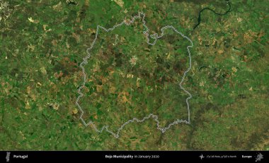 Beja Belediyesi. Portekiz 'in idari alanı, Ocak 2020' de çekilen Global Mozaik Sentinel-2 karolarından oluşan bir uydu görüntüsünde özetlenmiştir.