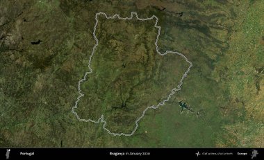 Braganca. Portekiz 'in idari alanı, Ocak 2020' de çekilen Global Mozaik Sentinel-2 karolarından oluşan bir uydu görüntüsünde özetlenmiştir.