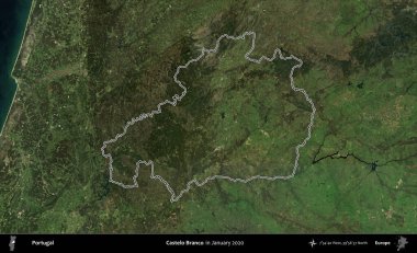 Castelo Branco. Portekiz 'in idari alanı, Ocak 2020' de çekilen Global Mozaik Sentinel-2 karolarından oluşan bir uydu görüntüsünde özetlenmiştir.