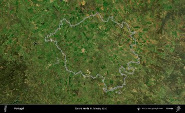 Castro Verde. Portekiz 'in idari alanı, Ocak 2020' de çekilen Global Mozaik Sentinel-2 karolarından oluşan bir uydu görüntüsünde özetlenmiştir.