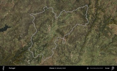 Chaves. Portekiz 'in idari alanı, Ocak 2020' de çekilen Global Mozaik Sentinel-2 karolarından oluşan bir uydu görüntüsünde özetlenmiştir.