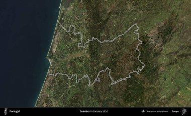 Coimbra. Portekiz 'in idari alanı, Ocak 2020' de çekilen Global Mozaik Sentinel-2 karolarından oluşan bir uydu görüntüsünde özetlenmiştir.