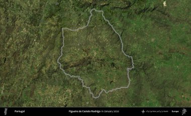 Figueira de Castelo Rodrigo. Portekiz 'in idari alanı, Ocak 2020' de çekilen Global Mozaik Sentinel-2 karolarından oluşan bir uydu görüntüsünde özetlenmiştir.