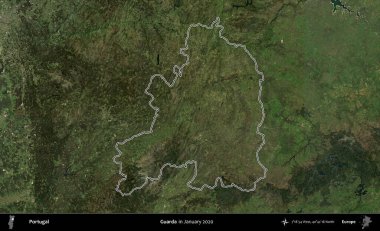 Guarda. Portekiz 'in idari alanı, Ocak 2020' de çekilen Global Mozaik Sentinel-2 karolarından oluşan bir uydu görüntüsünde özetlenmiştir.